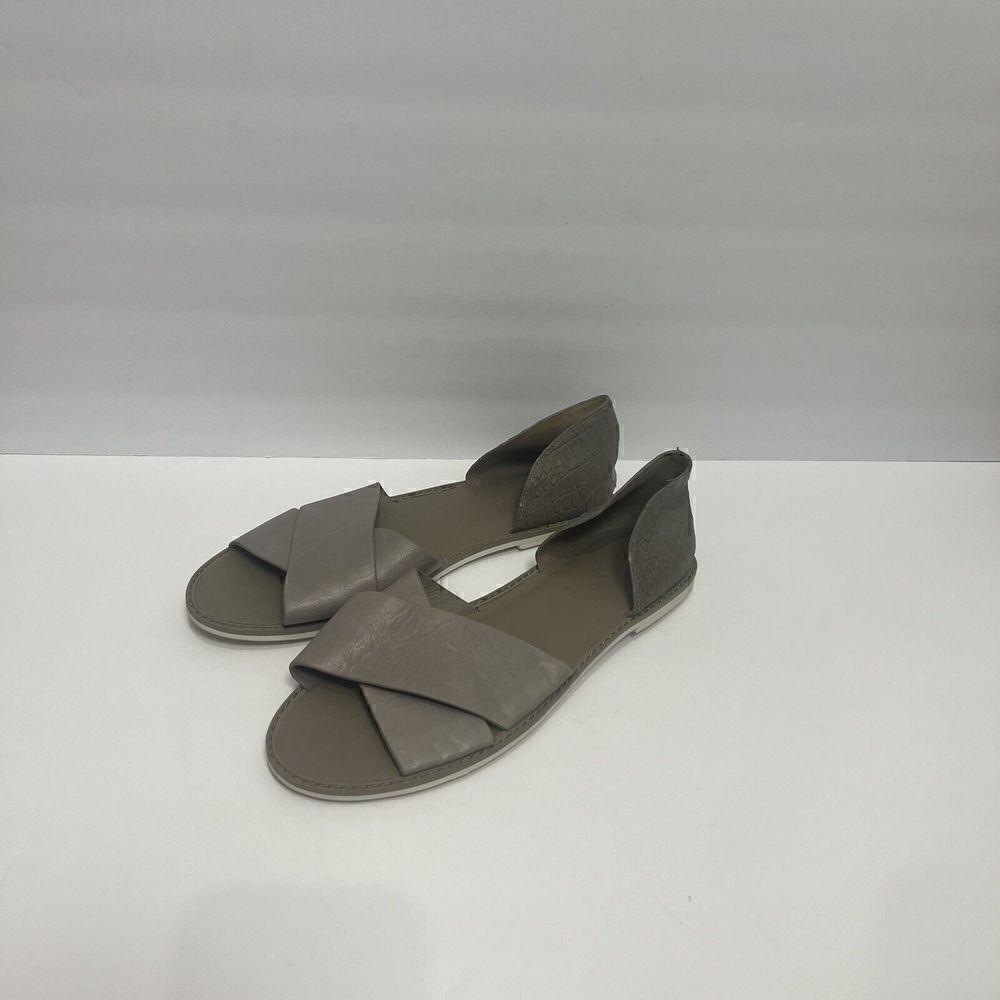 VINCE Ida Gray Snakeskin Print Leather Open Toe Open Side Flats Gray Sz 8.5